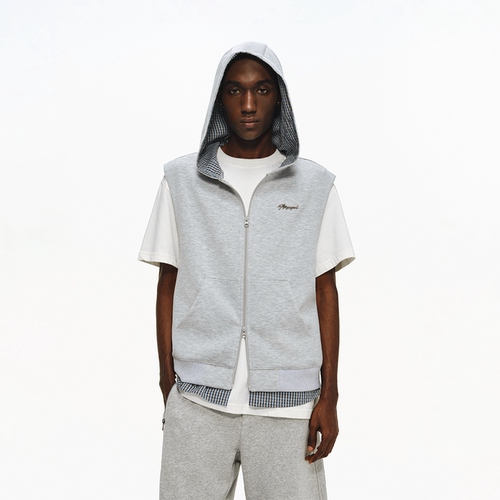 ATRY空气层格纹衬衫假两件连帽马甲外套男女夏季新款美式复古开衫