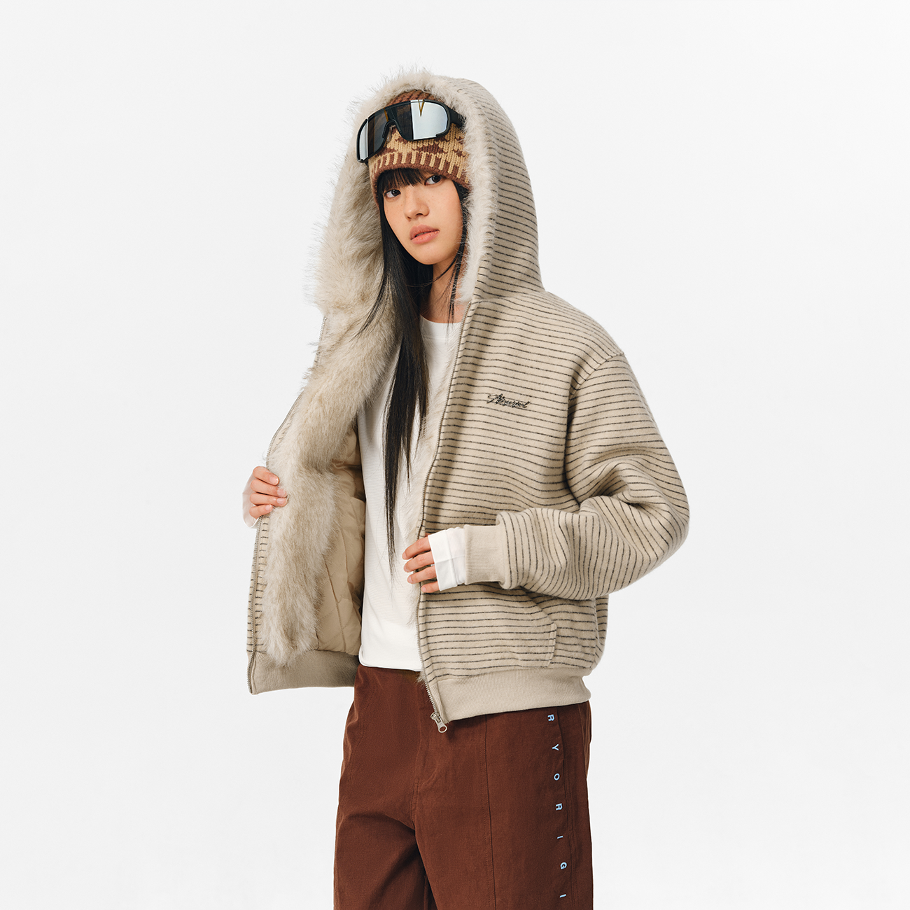 ATRY条纹座山雕连帽棉衣加厚保暖