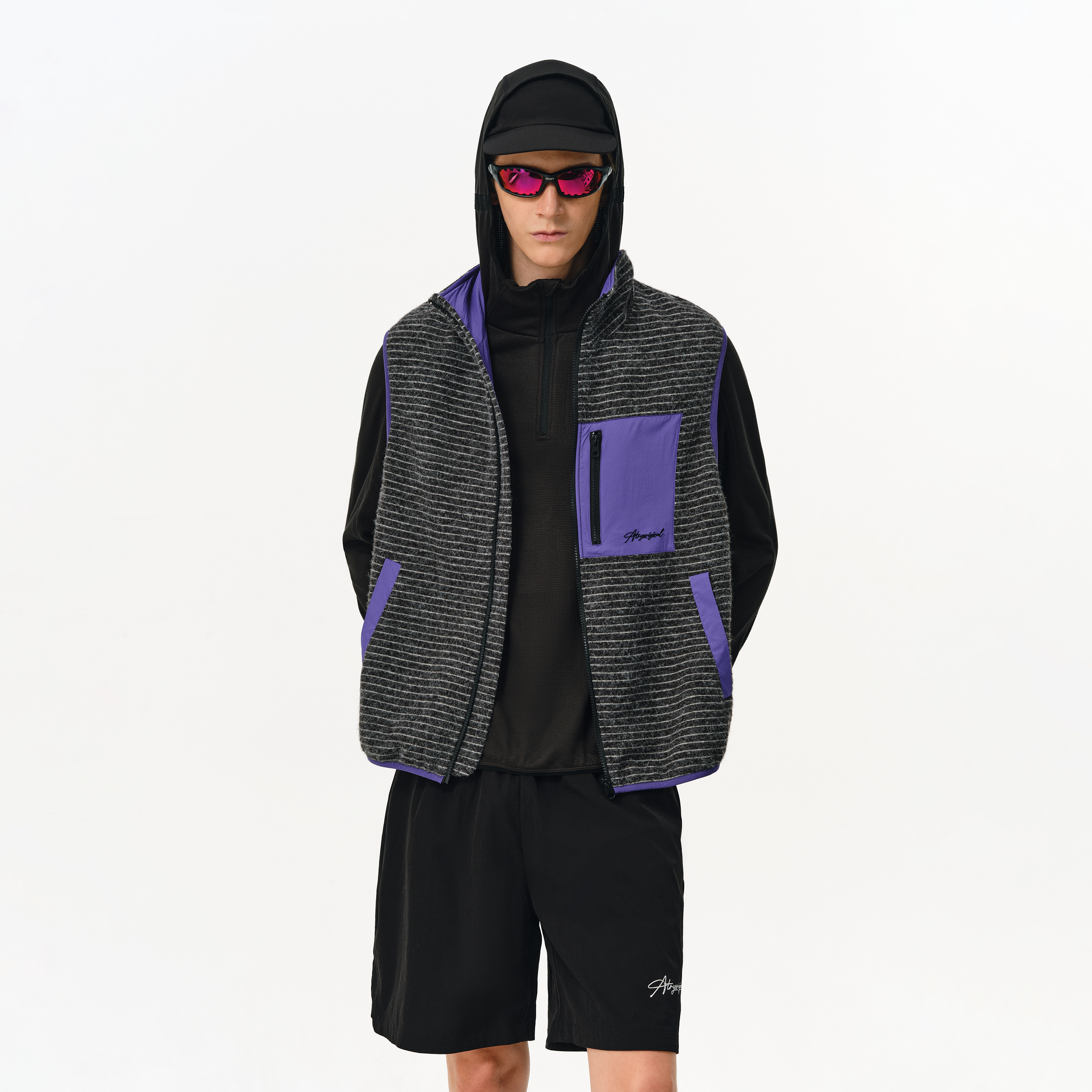 ATRY复古条纹马甲男款春季新款户外休闲拉链撞色立领工装背心外套