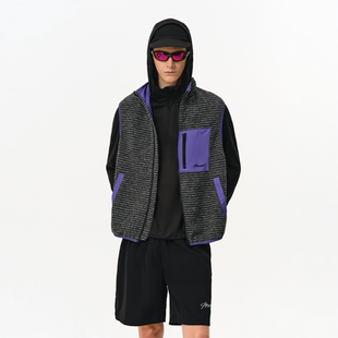 ATRY复古条纹马甲男款春季新款户外休闲拉链撞色立领工装背心外套