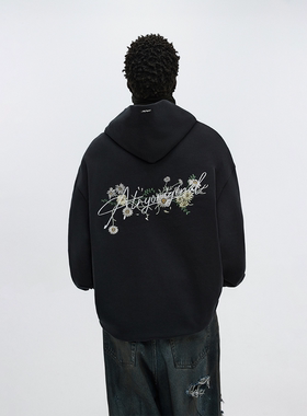 ATRY花体logo系列花卉卫衣 男女连帽衫国潮牌春秋季情侣春秋上衣