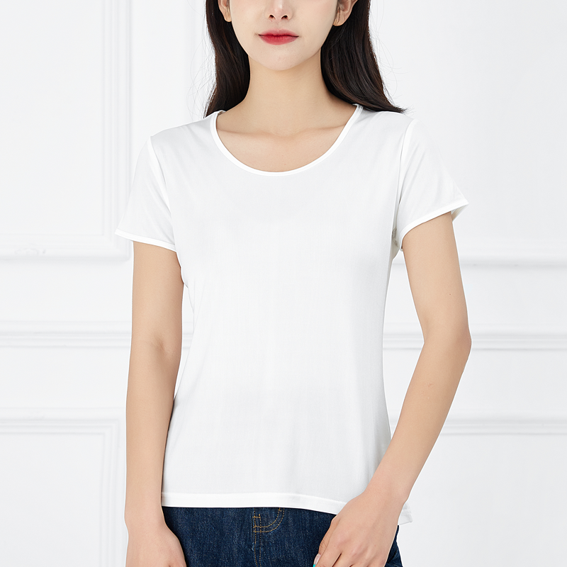 Summer new knitted silk T-shirt solid color round neck slim fitting short sleeve womens mulberry silk simple bottomed shirt versatile