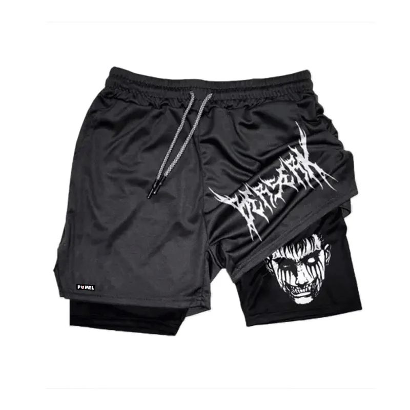 Anime 2 In 1 Quick Dry Gym Shorts Men Jogging Fitness Runnin