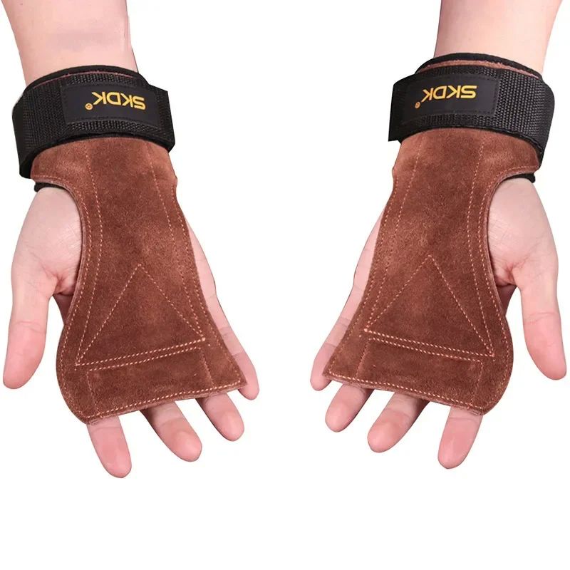 Cowhide Gym Gloves Grips Anti-Skid Weight Power Belt Lifting