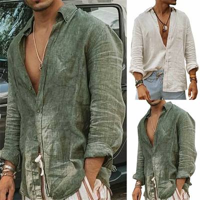 2024 Men Casual Cotton Linen ShirtsStanding Collar Male Soli