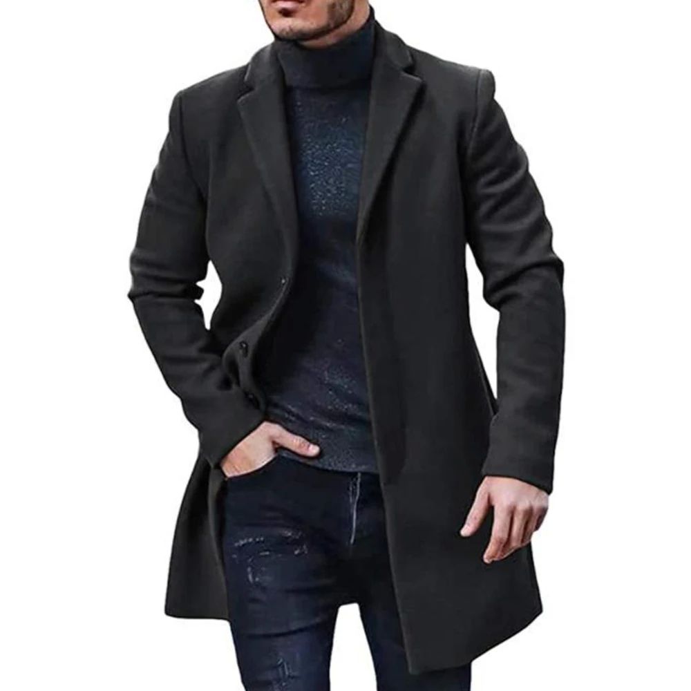 Winter New Men Woolen Coat Casual Fashion Lapel Single Breas