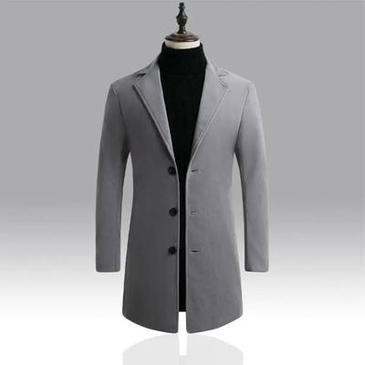 Korean Style Men nch Coat Lapel Buttons Woolen Coat Casual O