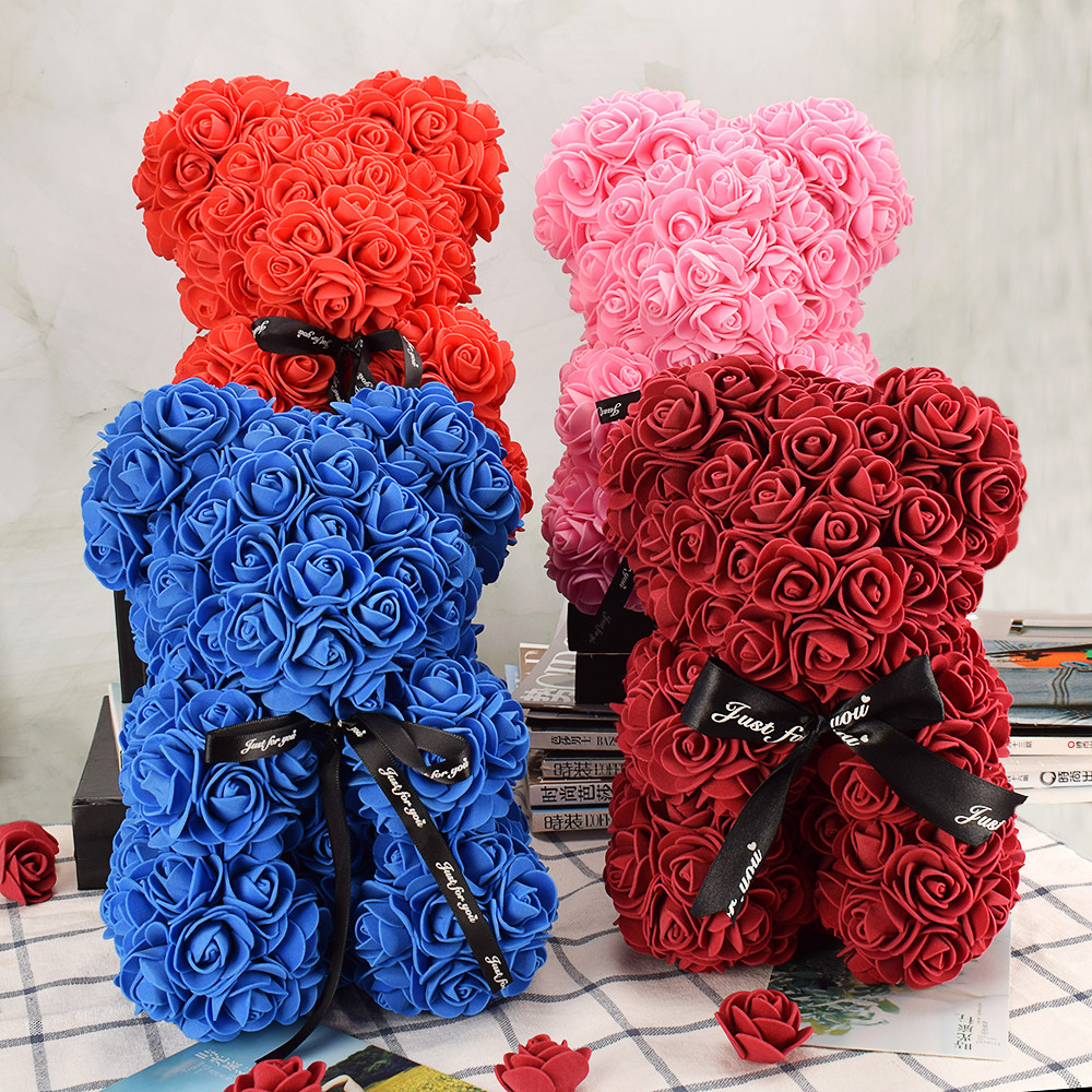 nice valentines day gift 25cm red rose bear rose flower arti
