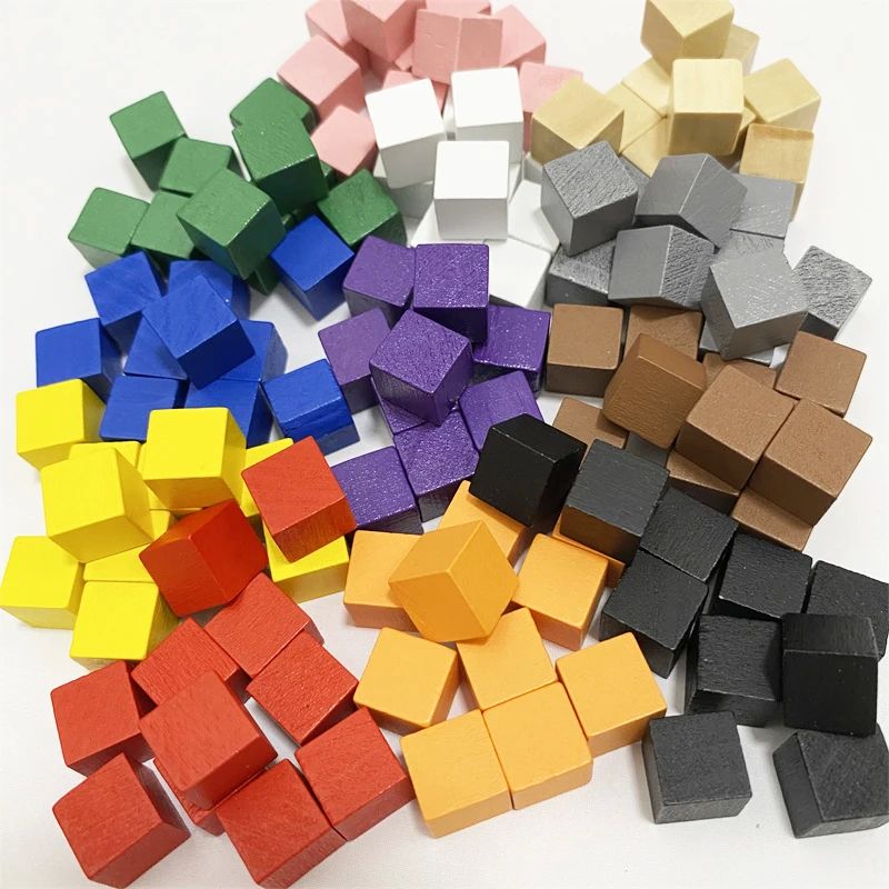 100Pcs/lots 10mm Wood Cubes Colorful Dice Chess Pieces Right