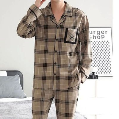 2024 Fashion Autumn Letter Print Pajamas Sets for Men Plaid