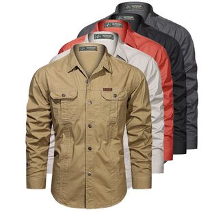 New Casual Men Cotton Male Overshirt Shirt Military 5XL