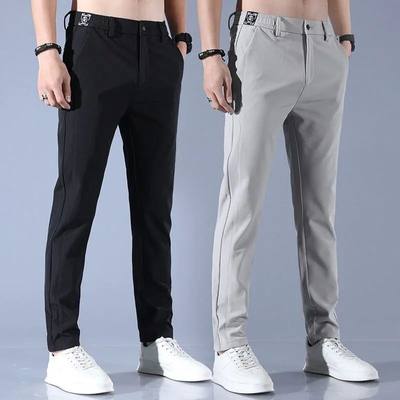 Men's Ice Silk Trousers Solid Color Mid-Waist Loose Breathab