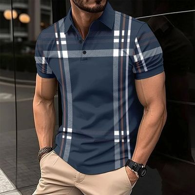 Fashion Striped Men's  Shirt Line Summer Short Sleeve Tops B