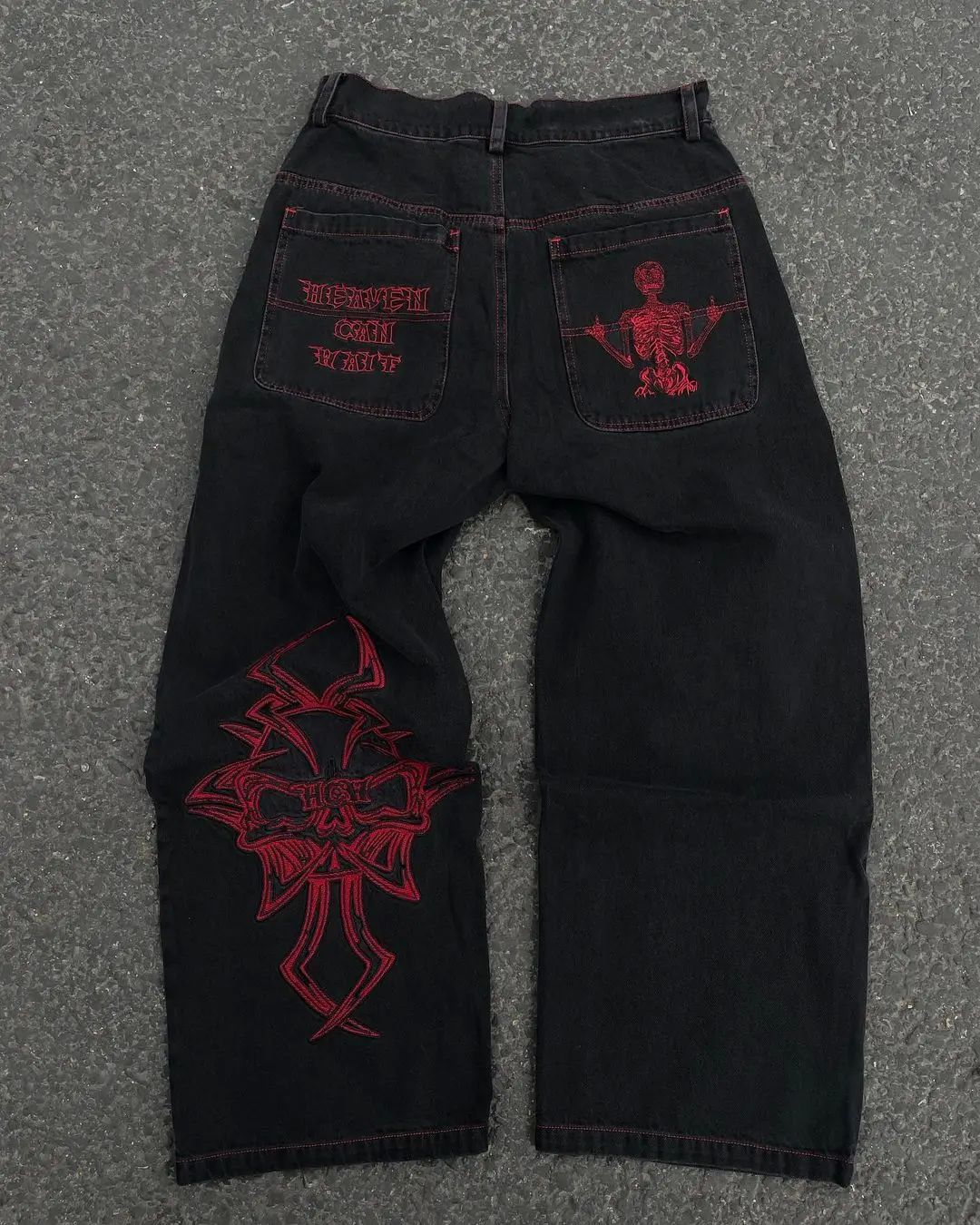 Y2K Jeans Mens Hip Hop Retro Skull Embroidery Washed Baggy D 男装 短裤 原图主图