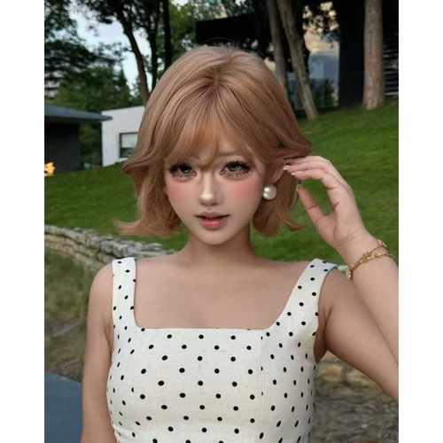 LUCYLEE【漫画露丝-免修剪】精修刘海奶茶金短发假发头套宋十八亿