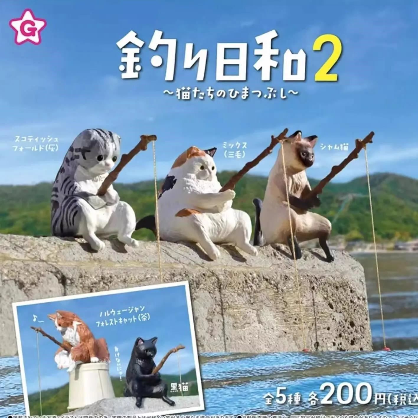 鱼缸钓鱼猫悬挂创意造景摆件桌面适用小猫钓鱼迷你微景观装饰品
