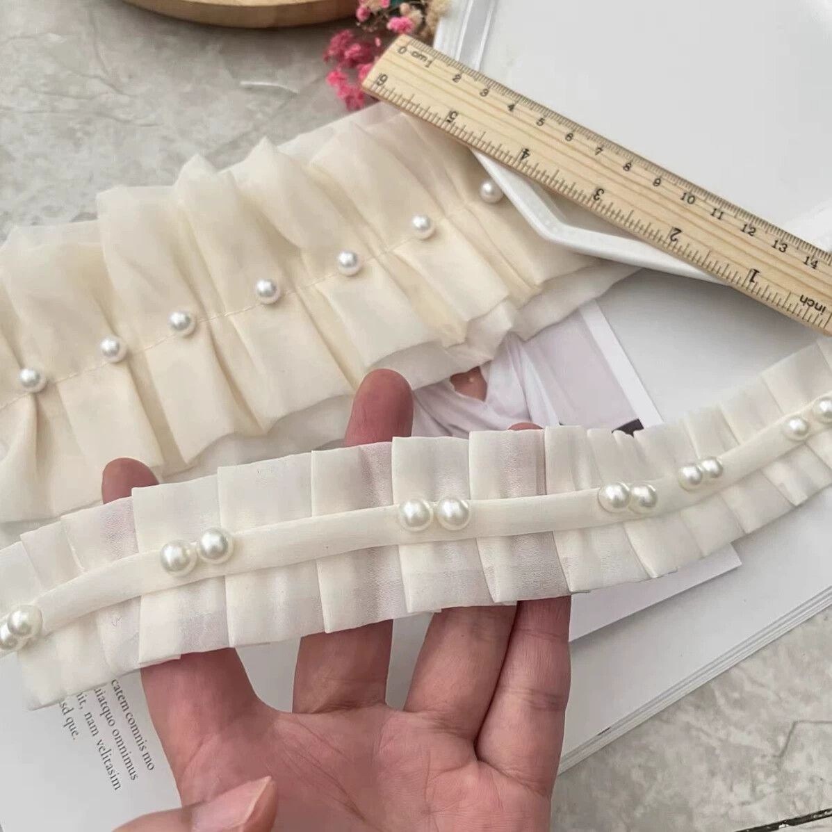 百褶欧根纱带褶皱袖口领口diy衣服装花边辅料装饰压褶荷叶边假领