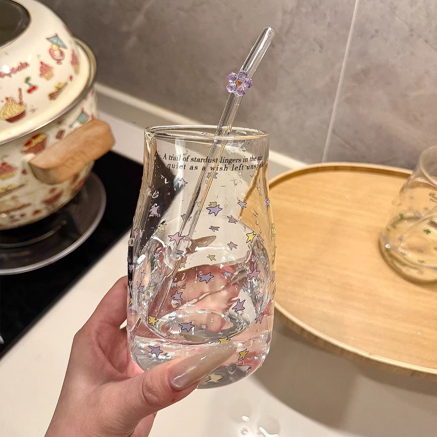 星星玻璃杯高硼硅家用水杯泡茶耐高温女士高颜值大容量带吸管酒杯