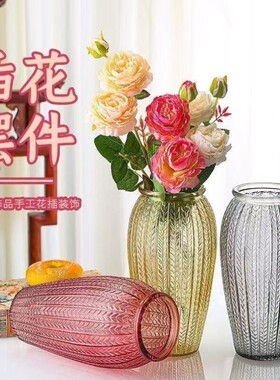插花客厅手工水养花器ins透明水培干花冰川花瓶玻璃风摆件纹