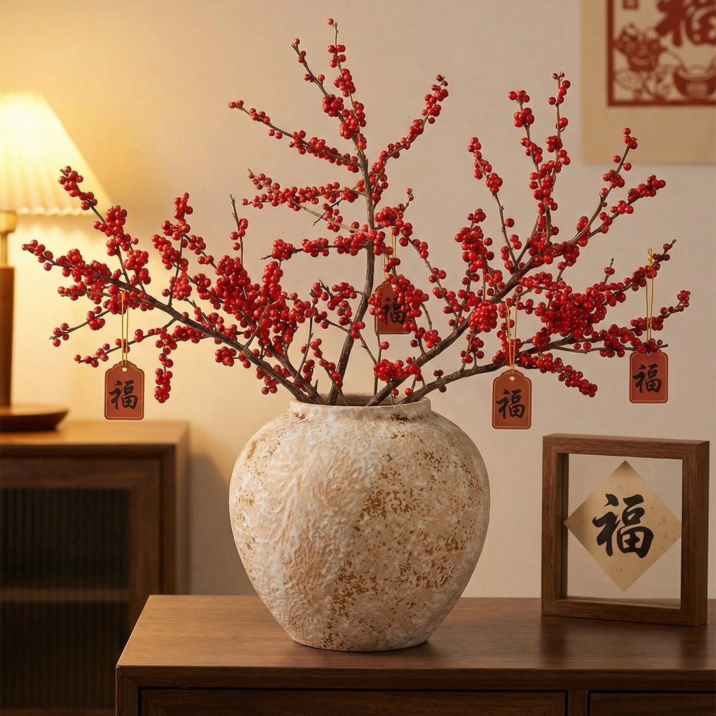 冬青花瓶复古新中式陶瓷摆件高级感客厅插花干花鲜花创意桌面装饰