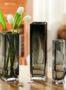 高级感花瓶摆件轻奢原色简约玻璃水养百合郁金香插花客厅餐桌装饰