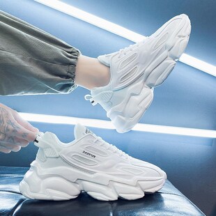 潮牌痞帅炸街男鞋小白男鞋2022春季新款百搭低帮运动休闲鞋厚底透