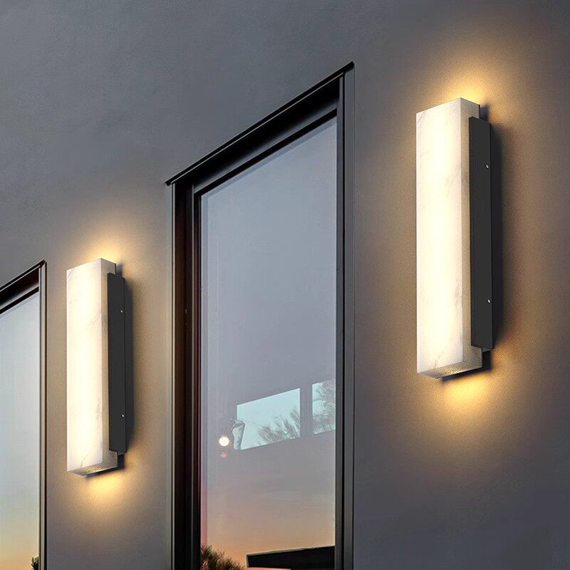 刻为户外壁灯现代简约阳台别墅大门墙灯室外防水不锈钢仿云石壁灯