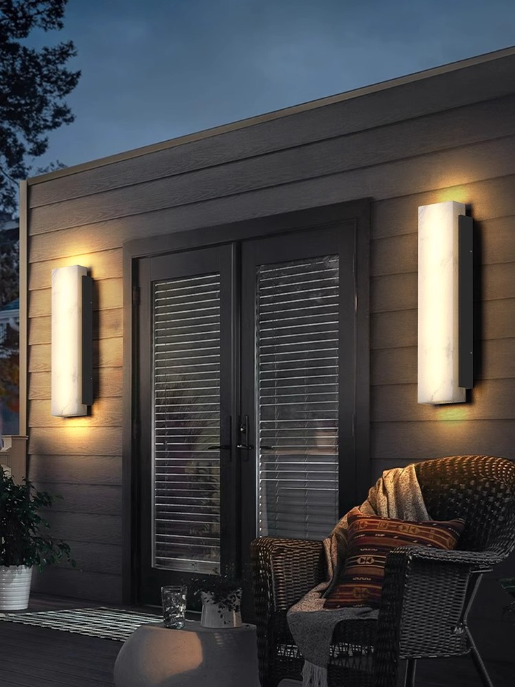 雕刻户外壁灯现代极简主义阳台别墅门壁灯户外防水不锈钢彷大理石