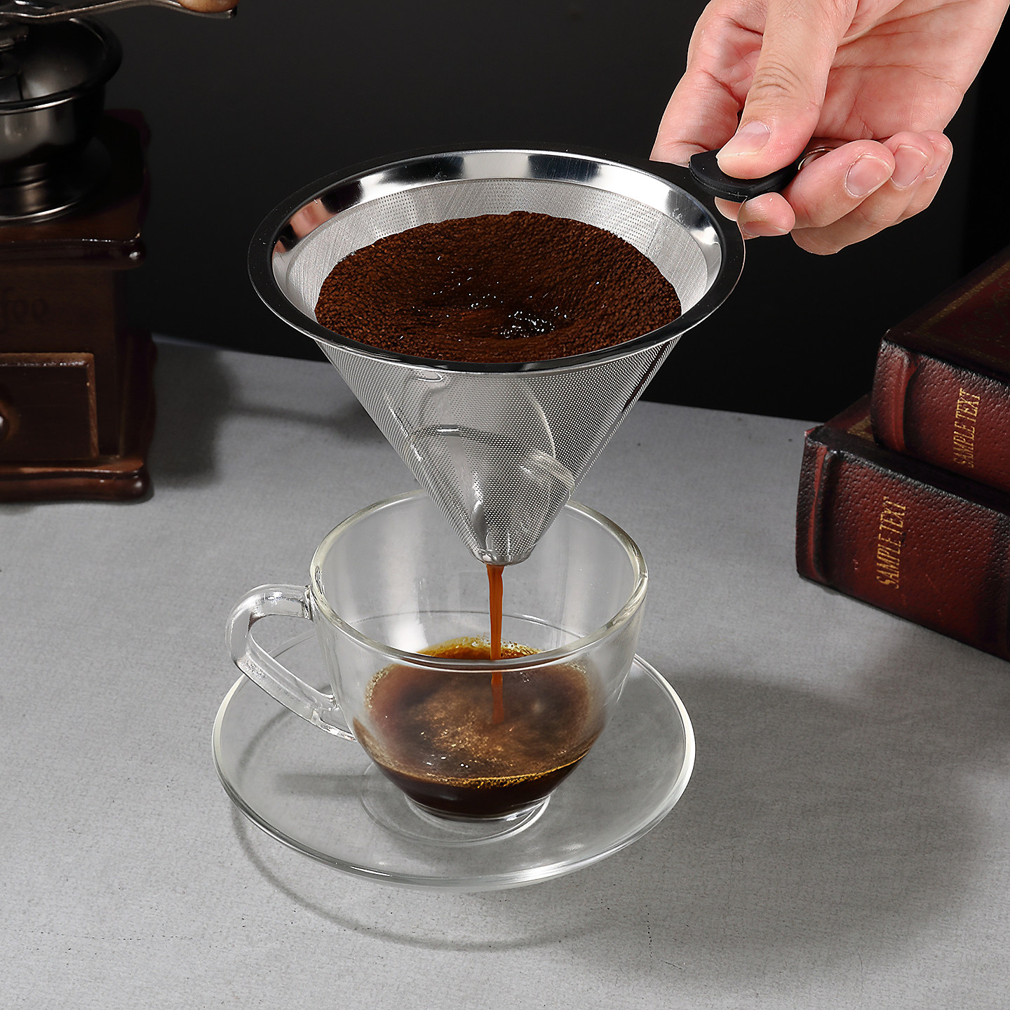 手冲咖啡不锈钢滤网免滤纸滤杯漏斗式滴漏咖啡过滤器奶茶抹茶滤漏
