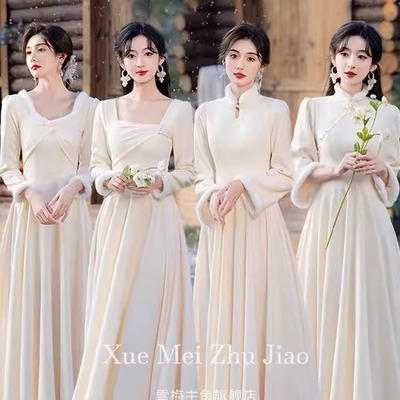 出租中式长袖秋冬加棉加厚伴娘服