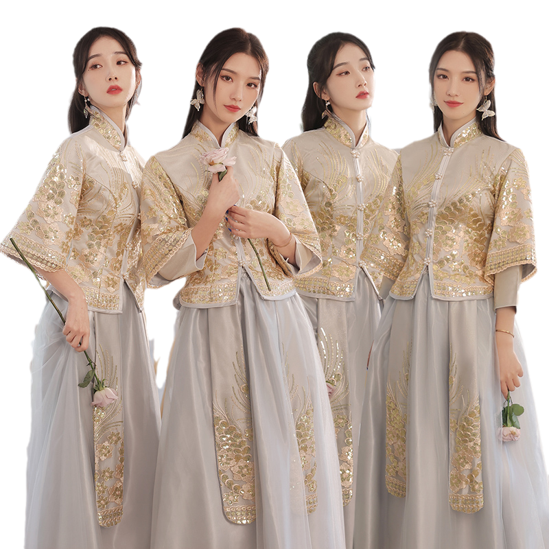 出租伴娘服2025新款秋冬大码姐妹服伴娘团中式中国风秀禾礼服租赁