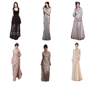 出租秋冬亮片晚礼服裙女高端小众轻奢年会主持鱼尾声乐艺考独唱女