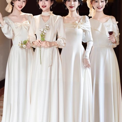 出租香槟缎面高级主持姐妹伴娘服