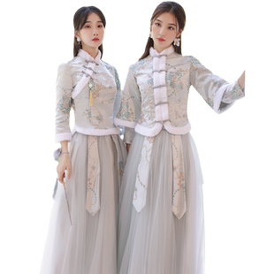 出租伴娘服2025新款秋冬中式秀禾中国风加厚气质姐妹团礼服大码女