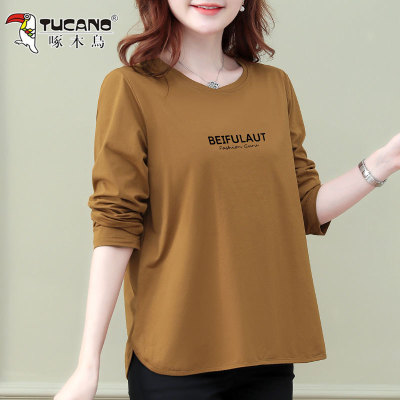 啄木鸟纯棉t恤女士长袖打底衫春