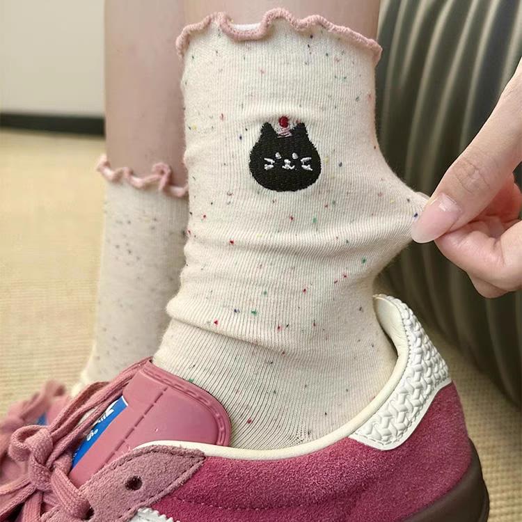 可爱袜子女春秋提花木耳卡