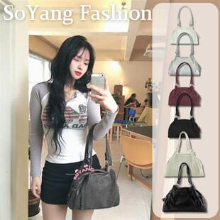 ason流浪包博主同款韩国24FW皮面机车单肩腋下手提包