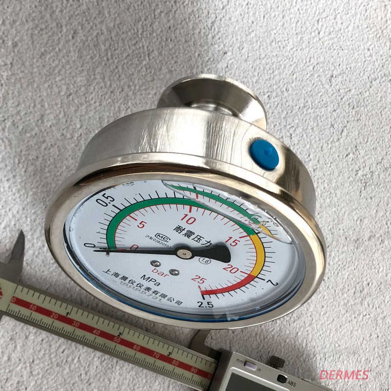 YTP100ZBF轴向隔膜压力表0-2.5MPA/25BAR卫生型快装卡盘50.5法兰