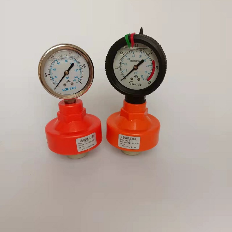 UPVC隔膜压力表PTFE膜片防腐蚀耐震油压表4分内丝不锈钢工业仪表