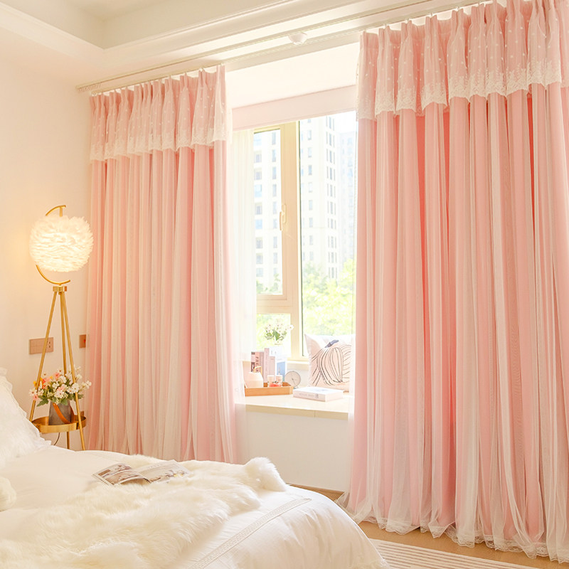 粉色儿童房窗帘女孩房间卧室公主风遮光2024年新款飘窗网红梦幻帘