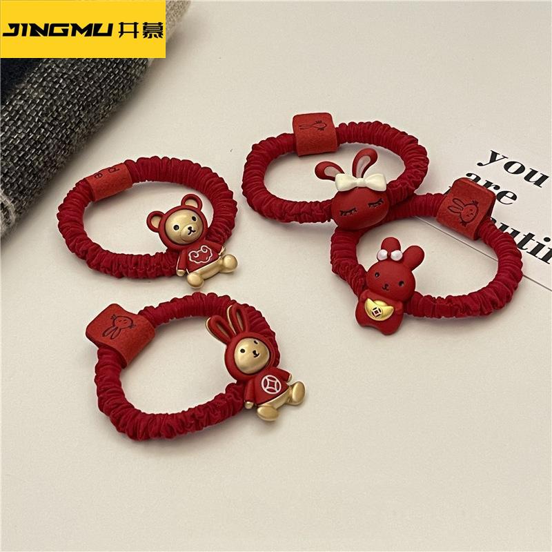 井慕~兔年头饰本命年头绳2025年新款网红爆款大红色喜庆发圈小兔