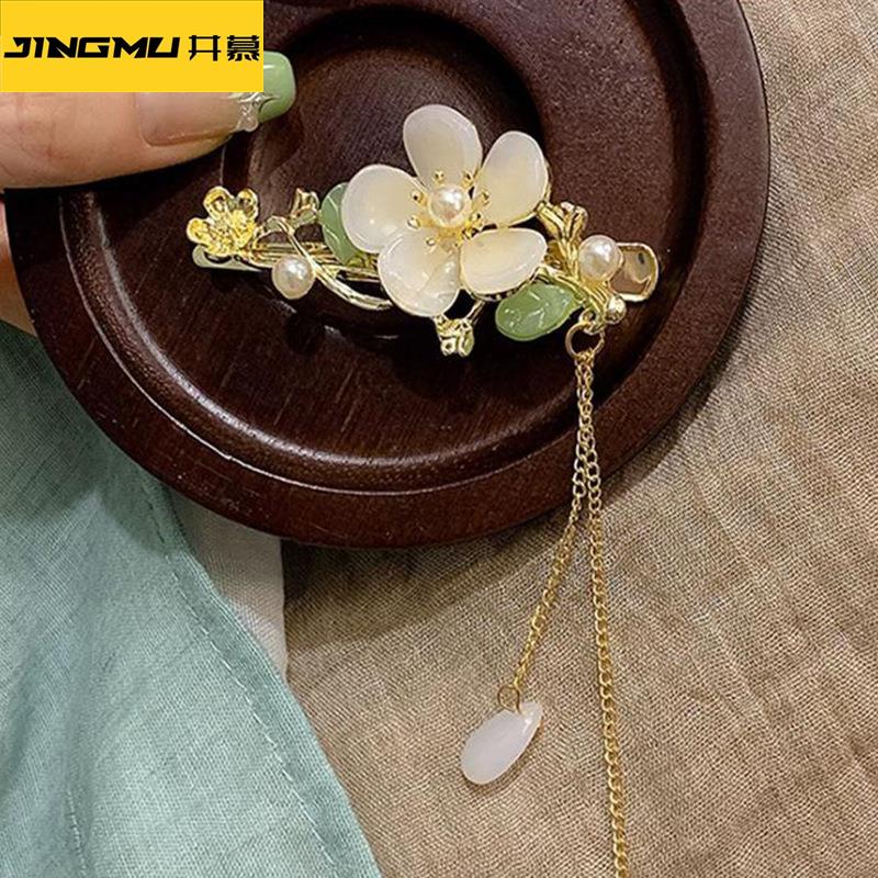 井慕~新款超仙森系玉兰花流苏发夹新中式古风侧边刘海夹后脑勺发