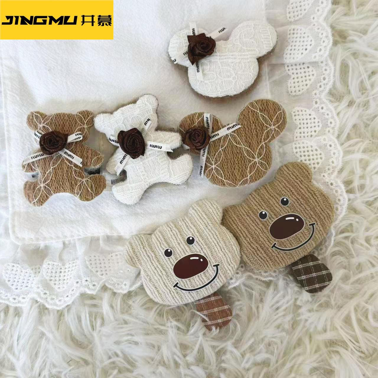 井慕~新款儿童秋冬韩系发夹可爱小熊咖色系发卡卡通布艺碎发刘海