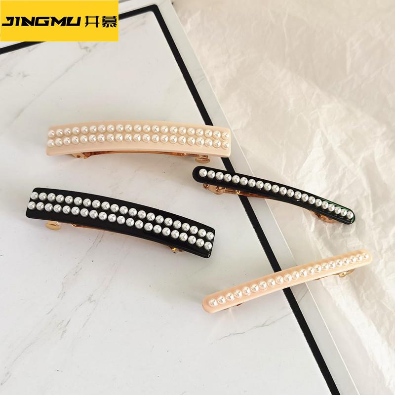 井慕~新款奶香珍妮甜美珍珠发夹高颜值一字夹侧边刘海夹发卡弹簧