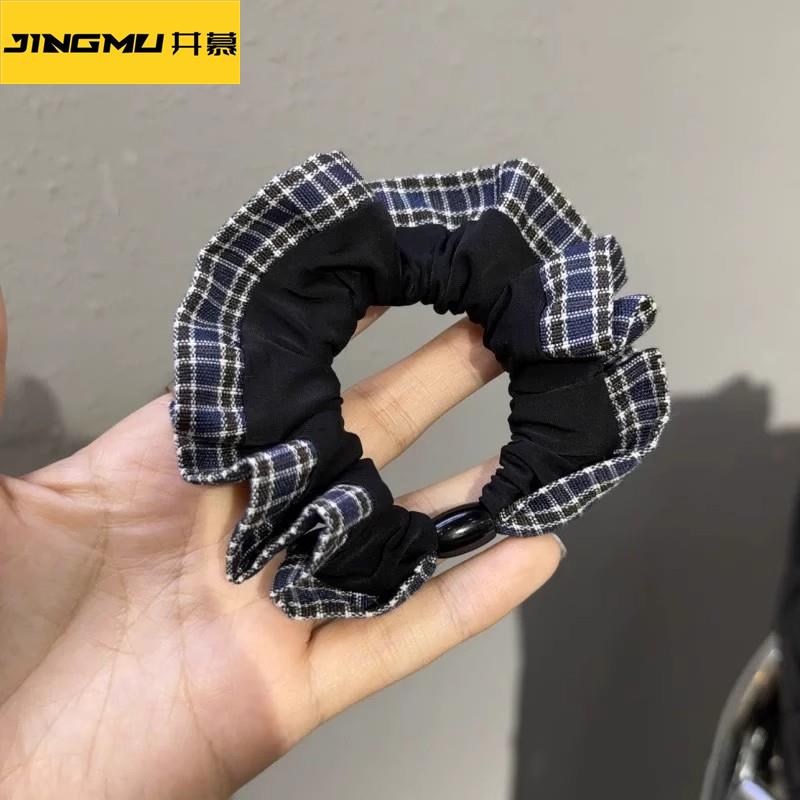 井慕~新款复古蓝色格子发圈学院风皮筋少女头绳甜美发绳洋气皮套