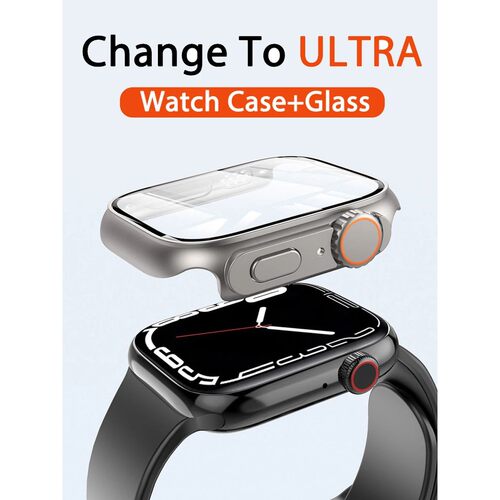 Glass+PC Firm Cover for Apple Watch Case 44mm 40mm 45mm