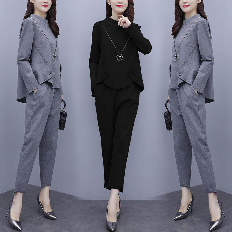 MONLOUVE大码时尚法式套装女2025秋季新款胖mm洋气设计感上衣休闲