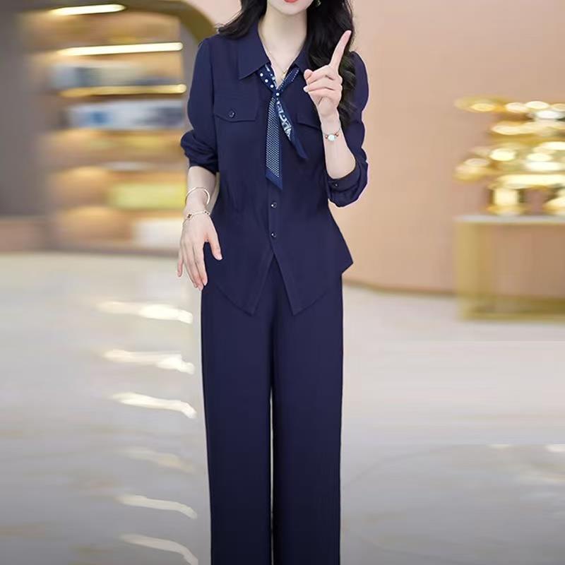 MONLOUVE大码时尚优雅妈妈套装女2025秋新款胖mm气质显瘦上衣休闲