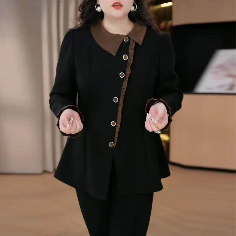 MONLOUVE大码女装洋气复古设计感拼接衬衫2025秋新款胖mm优雅减龄