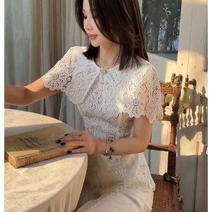 修身 KATTERLLG2025年夏季 新品 法式 遮肉显 轻奢高端宫廷风白蕾丝衫